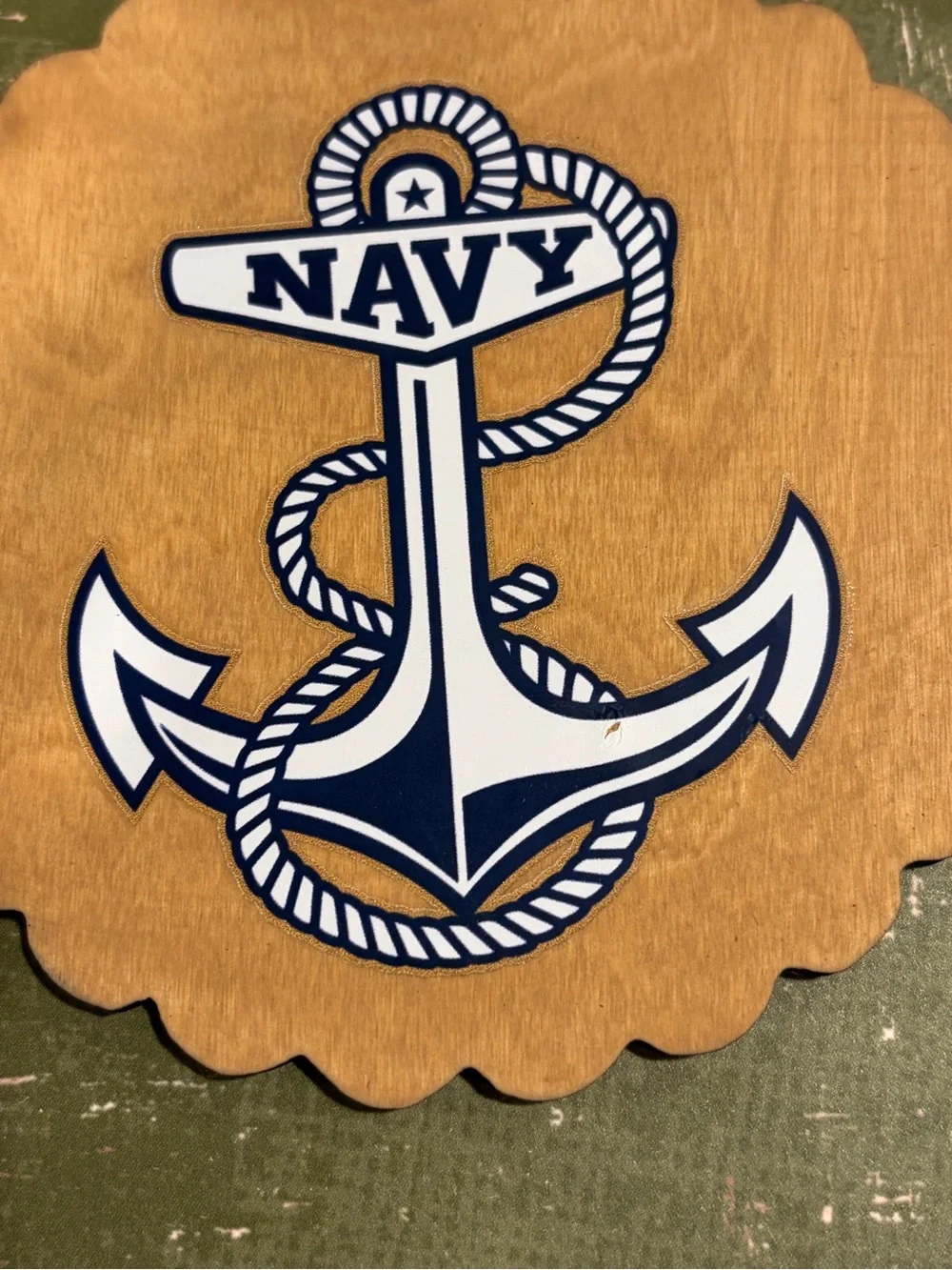 Navy Anchor Wooden Wall Plaque- ornament- Navy Blue